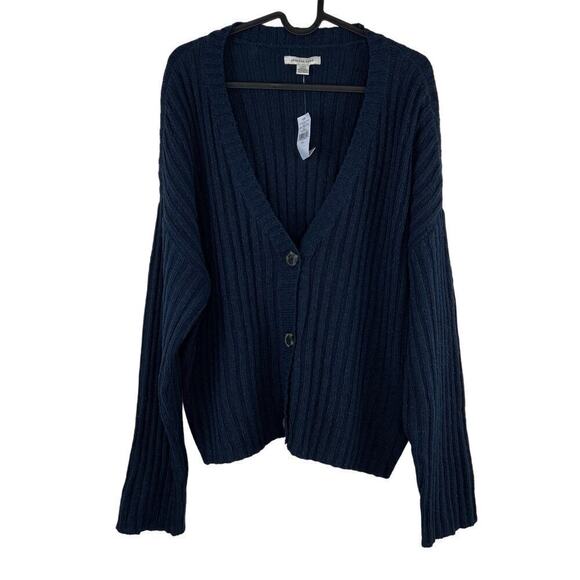 NWT American Eagle Navy Ribbed Cardigan Size Large Fishermancore Coastal Preppy - Picture 1 of 6